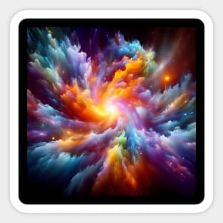 A vibrant explosion of colors swirling together in a cosmic dance, representing the birth of a new galaxy. Sticker